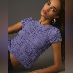 Anthropologie Top Womens XL Purple Crew-Neck Ruched Baby Tee y2k 90s Cropped new